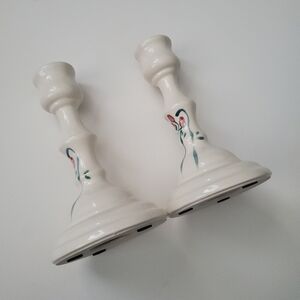Ceramic Candlestick Holders With Floral Design